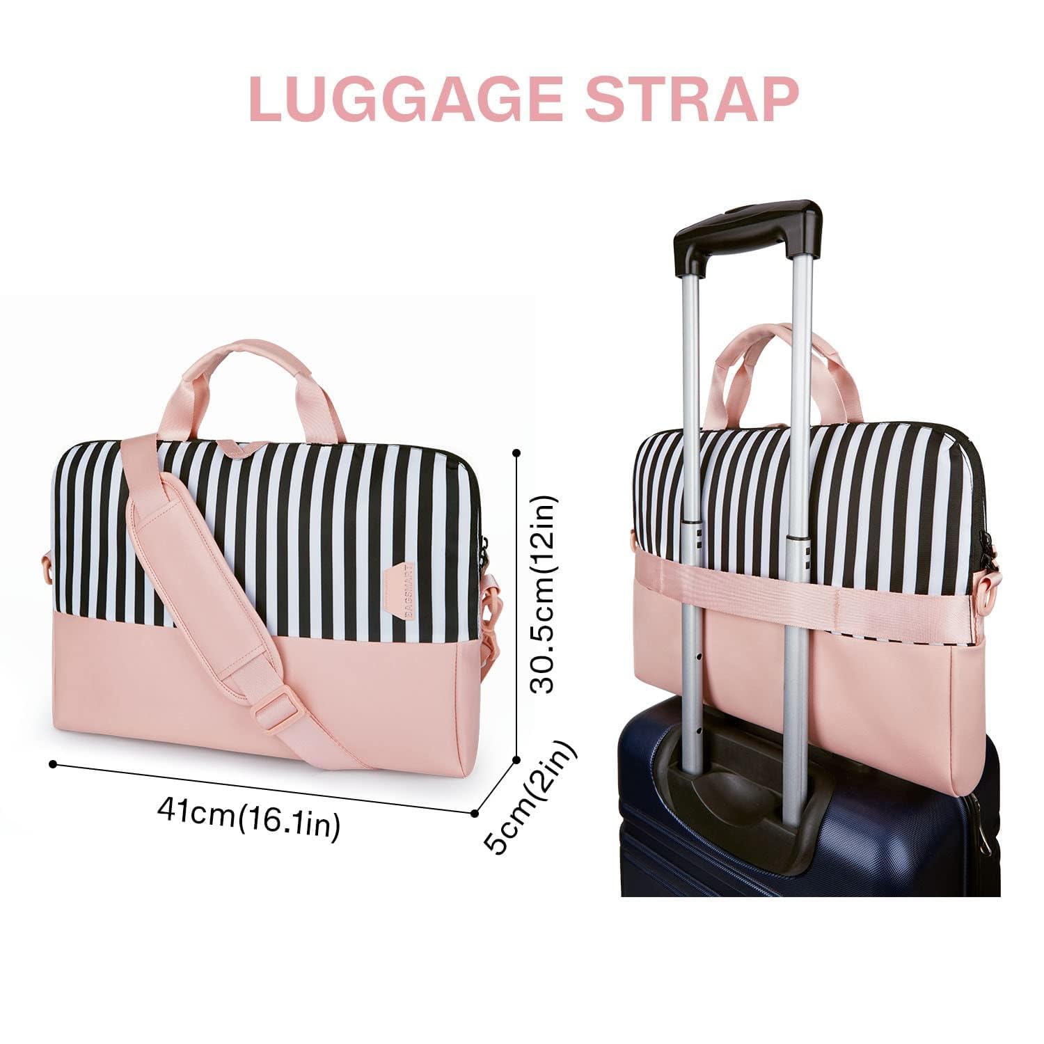 BAGSMART Laptop Bag for Women, 15.6 Inch Laptop Case Slim Computer, Work Briefcase, For Travel, Pink Stripes