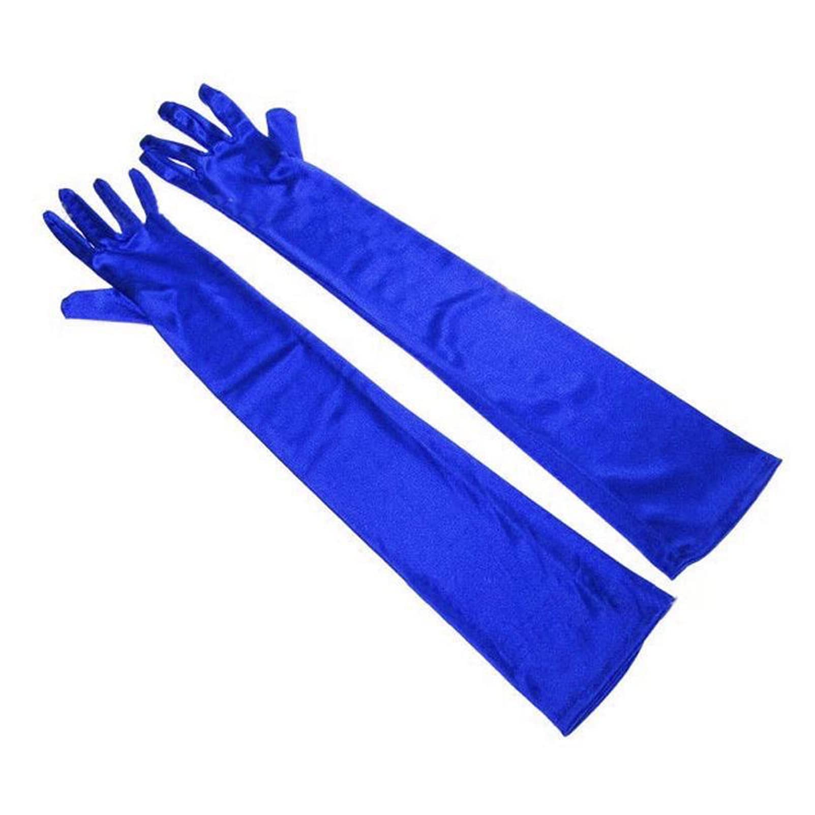 Lansonee 52CM Long Evening Satin Gloves, Opera Elbow Gloves 1920s Style for Prom, Wedding, Fancy Dress (Blue)