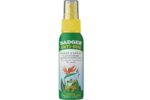 Badger Bug Spray Travel Size, Family Friendly All Natural Mosquito Repellent w/Organic Essential Oils, Smells Great, 3 Hours Effective, Deet-Free, Vegan, Travel Insect Repellent, 2.7 fl oz