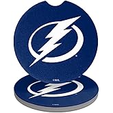 Tampa Bay Lightning Logo Car Coasters, Pack of 2, 2.5" Ceramic Stone, Drink Coaster for Cup Holders with Finger Notch
