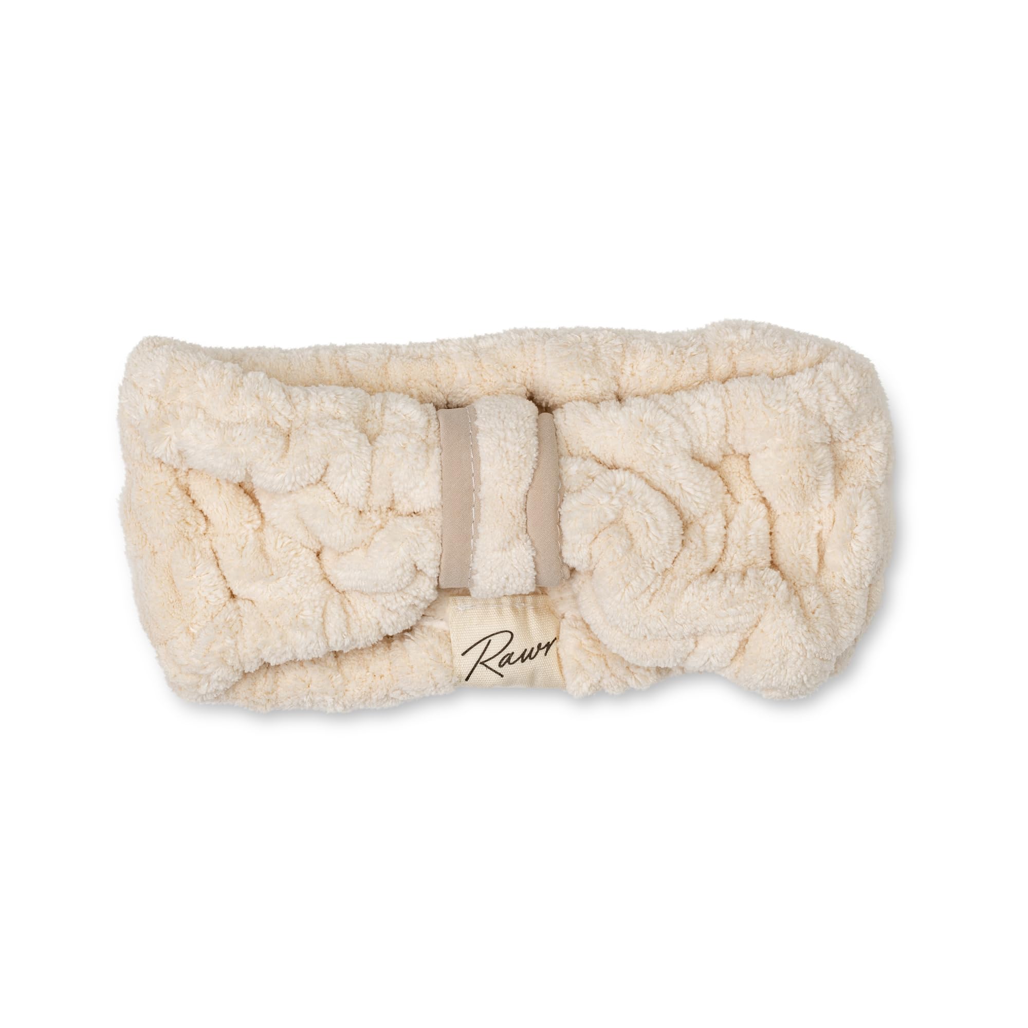 RAWR Microfiber Makeup Headband for Women, Adjustable Bowtie Shower Headband, Spa Headband for Washing Face and Makeup, Super Soft Hair Band Ideal for Facial Treatments - Cream