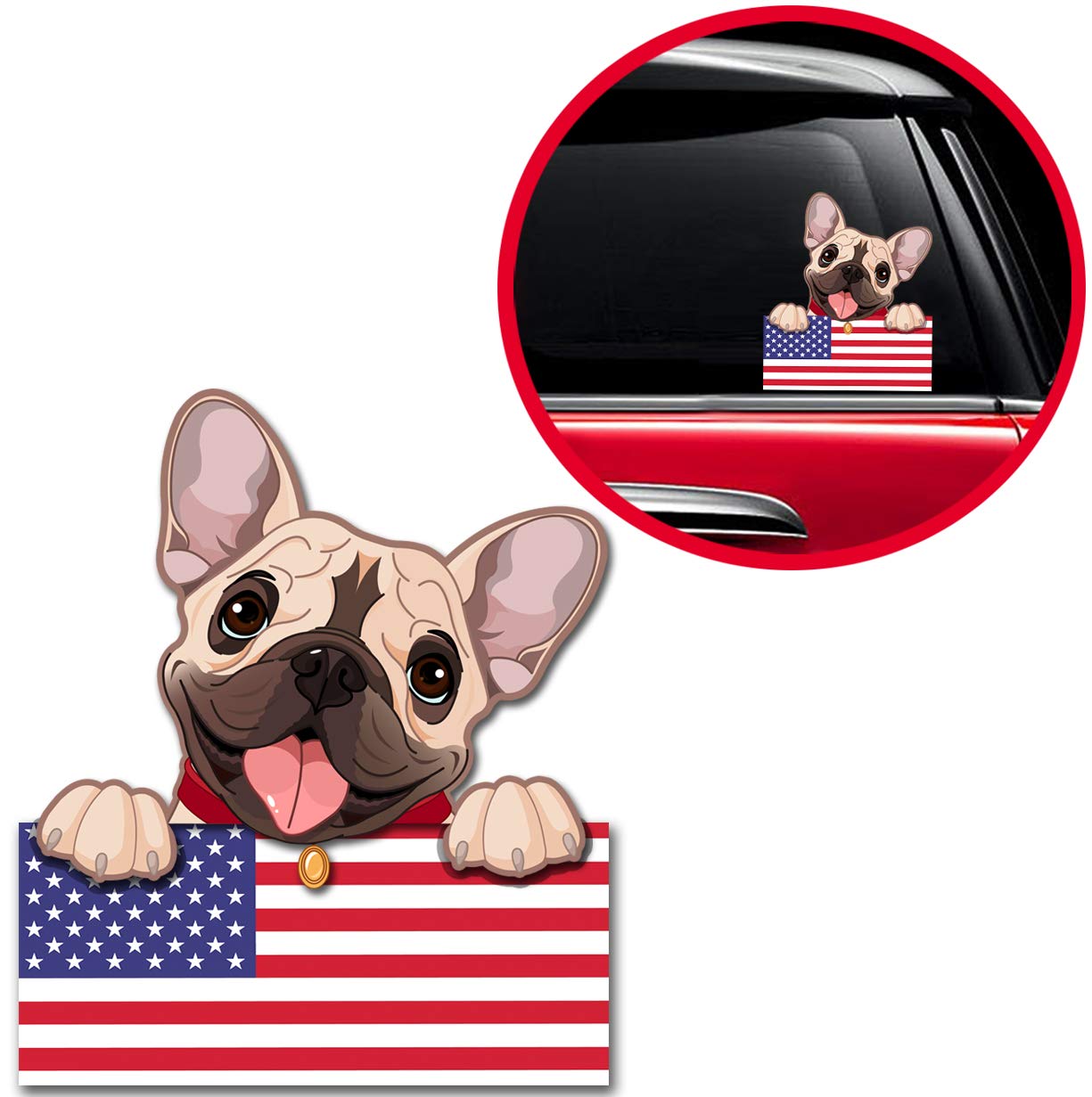 Biomar Labs® 1 x Vinyl Self-Adhesive Decal Dog Pet Sticker French Bulldog USA American Flag Car Window Motorcycle Helmet Truck B 233