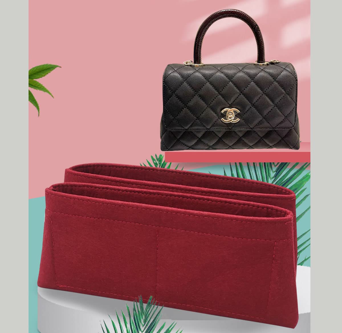 Lckaey Bag Organizer For coco handle small bag organizer Felt insert 2020Claret-S
