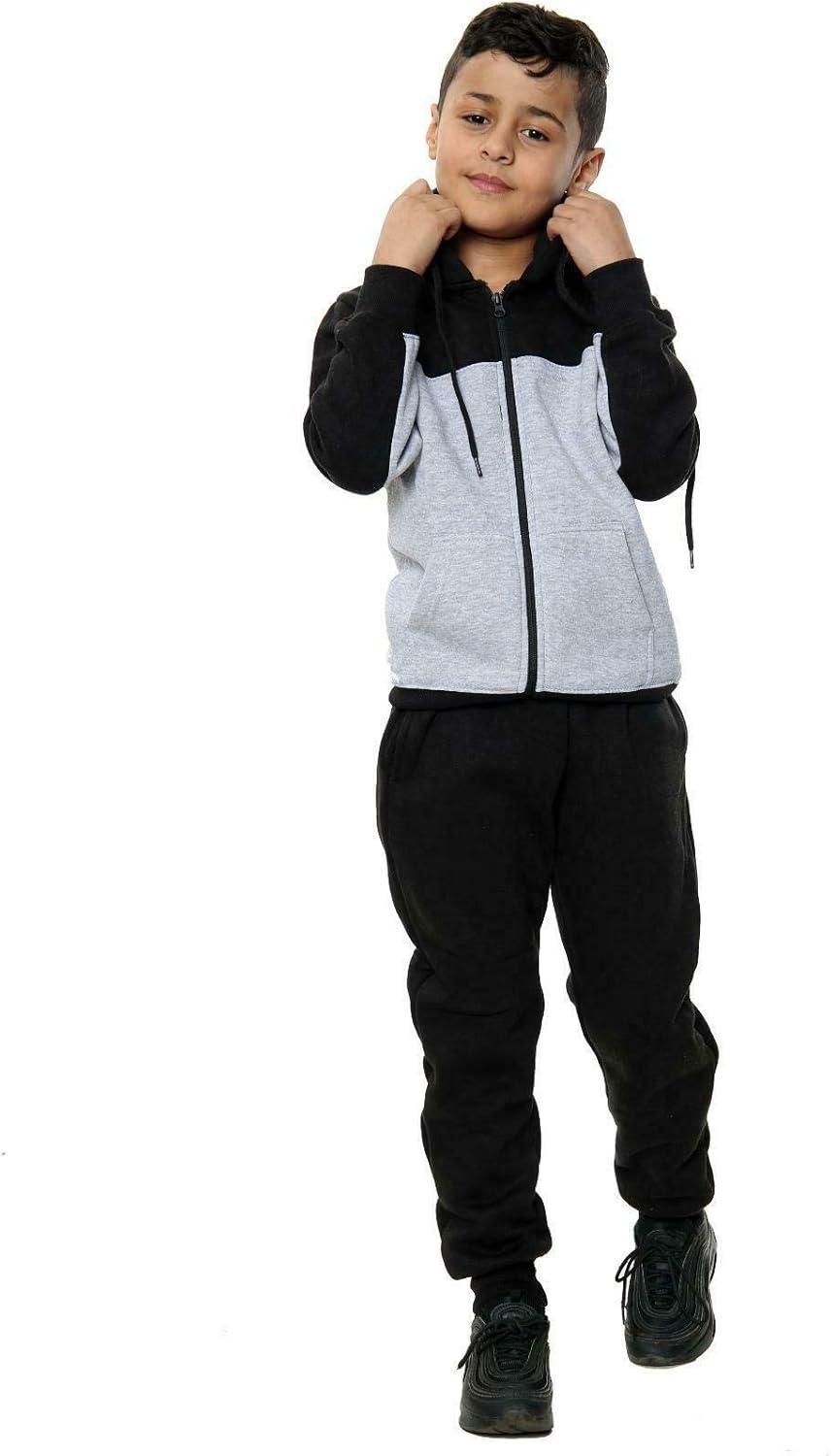 Boys Tracksuit Set Fleece Hoodie Zipper Top Bottoms Jogging Joggers