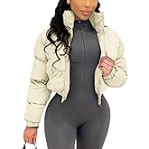 Arssm Women Cropped Puffer Jacket Crop Quilted Jacket Short Warm Winter Coats Padded Puffy Jacket