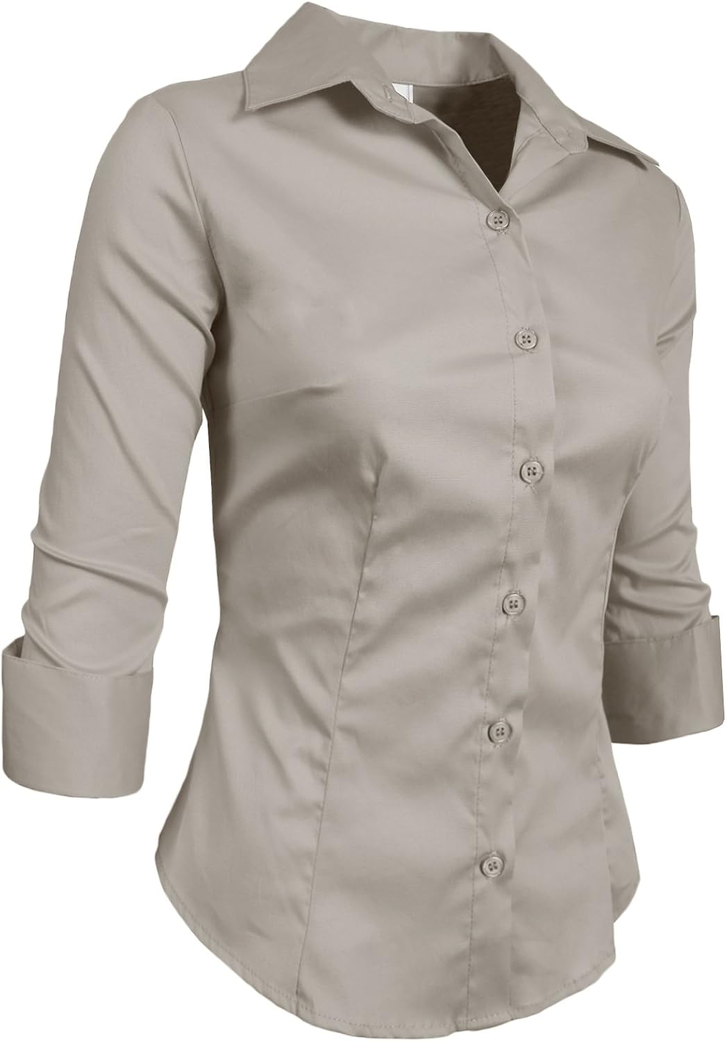 NE PEOPLE Womens Simple Stretch Slim Fit 3/4 Sleeve Roll Up Cotton Button Down Basic Solid Shirt (S-6XL): Clothing