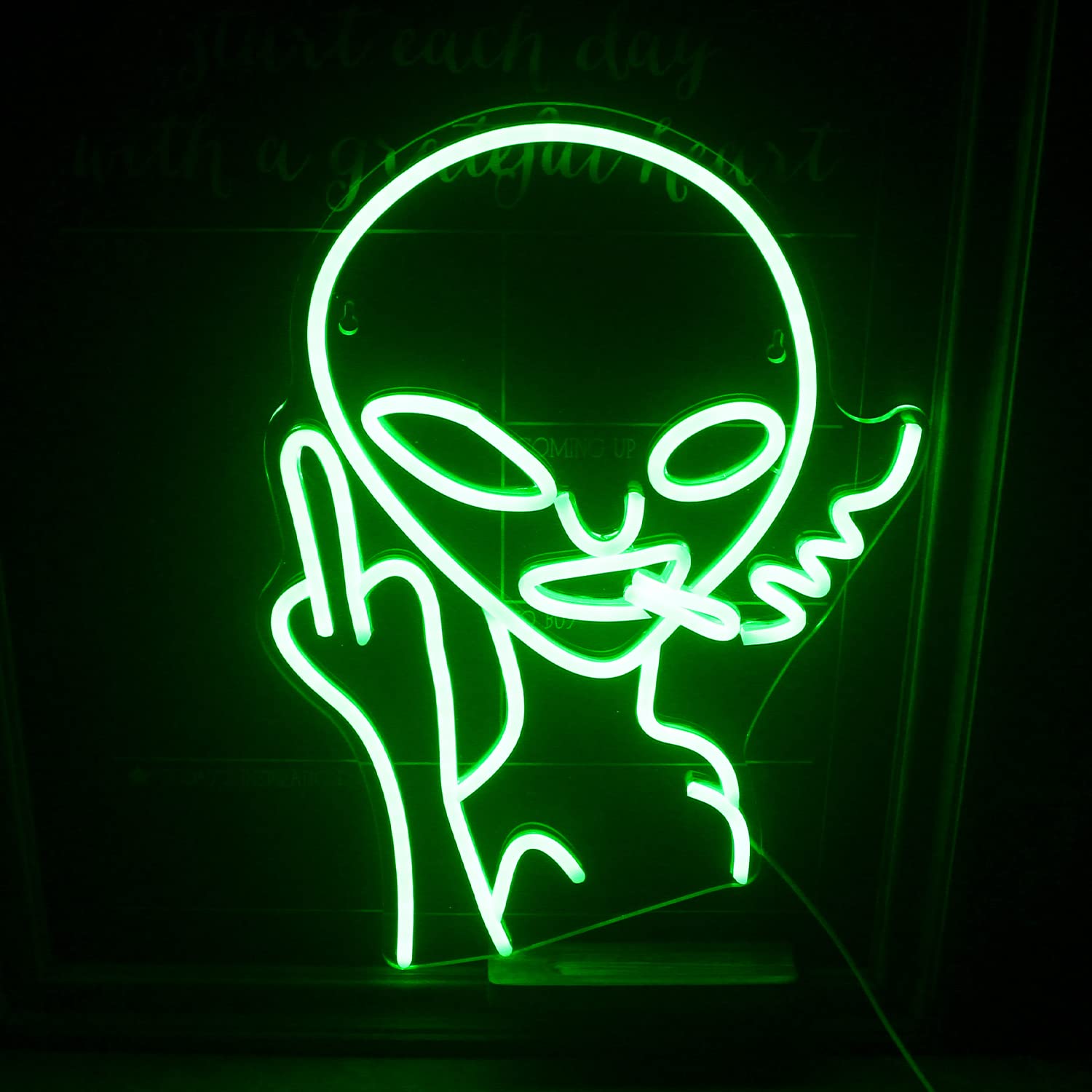 LUCUNSTAR Green Alien Neon Sign, Gesture Alien Neon Signs for Wall Decor,Neon Light with USB Powered for Game Room, Bar, Bedroom, Livingroom