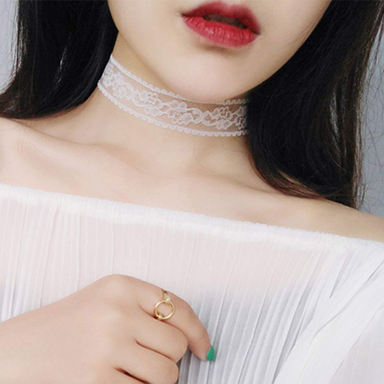 TseenYi Tattoo Choker Necklace Flower Lace Necklace Chain Hollow Lace Elastic Clavicle Chain Necklaces Gothic Jewelry for women and Girls (White)