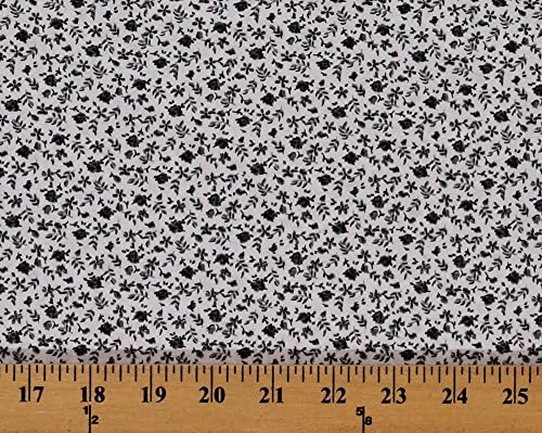 Cotton Grey Black Soft 100% Cotton Calico on White Background Flowers Cotton Fabric Print by The Yard (9164G-8M)