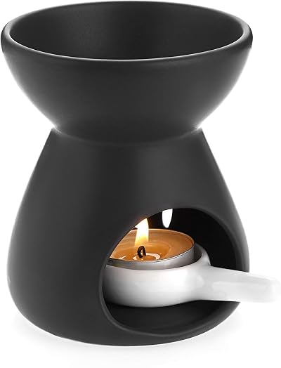 BSTKEY Ceramic Oil Burner Aroma Diffuser Black with Tealight Spoon