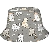 Cute Cat Bucket Hats Fashion Sun Cap Packable Outdoor Cartoon Cat Fisherman Hat for Women and Men Travel Black