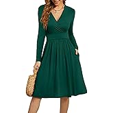 WEACZZY Women's 2026 Fall Long Sleeve Casual Dresses Wrap V-Neck Semi Formal Party Dress with Pockets