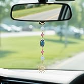 CASONA Sun Car Charm,Boho Rear View Mirror Hanging Car Decor,Cute Handmade Blue Red Crystal Stone Healing Dangling Ornament Pendant for Women Teens