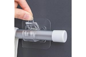 INFANTLY BRIGHT No Drill Curtain Rod Brackets, Self Adhesive Curtain Rod Holder Hooks Nail-Free Adjustable Clamp Hooks Wall Curtain Fixed Clip Hanging Rack Wall Brackets for 1-2cm Diameter Curtain Rod Pole (6pcs)