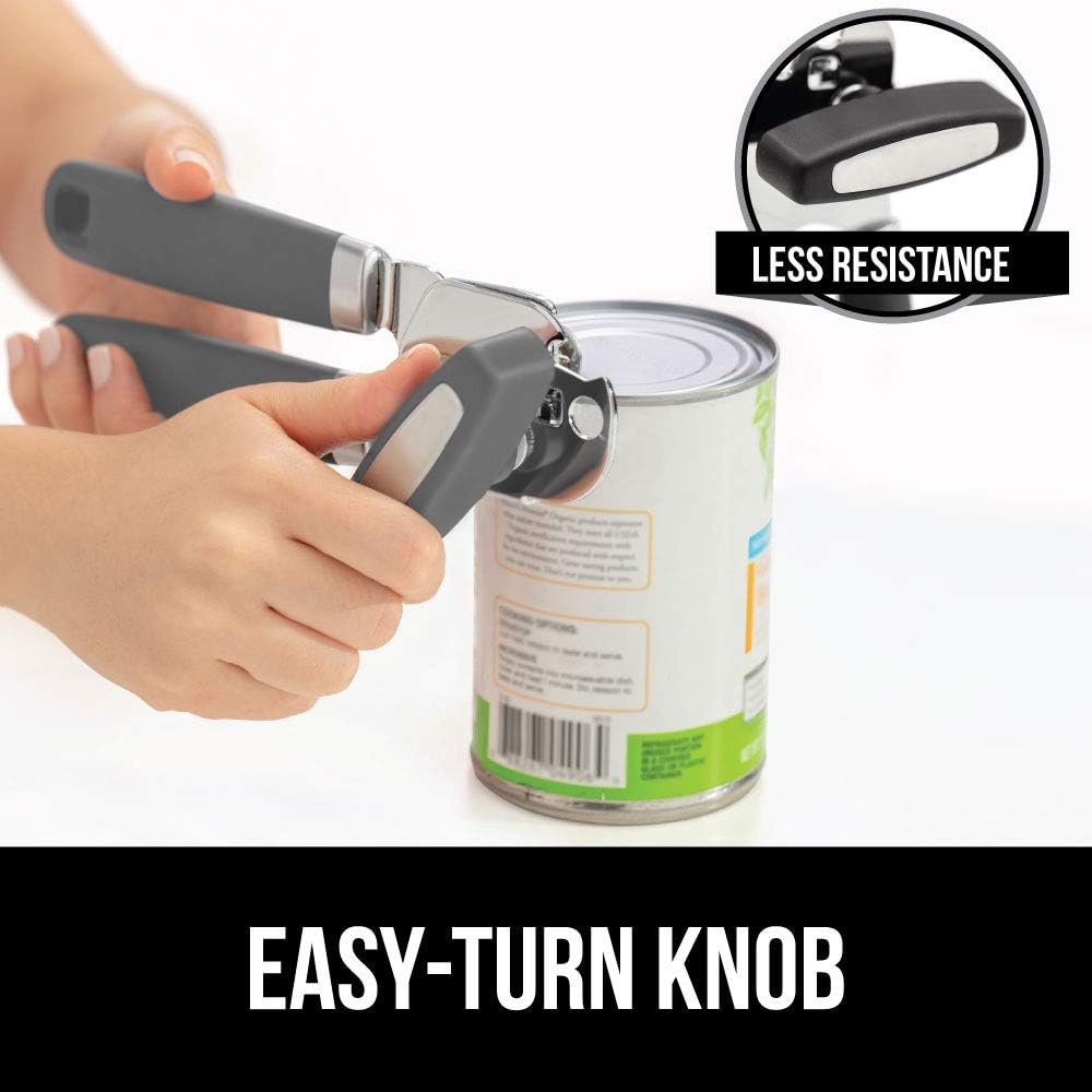 Gorilla Grip Manual Can Opener, Handheld Comfortable Grip, Oversized Easy Turn Knob, Built in Bottle Opener, Hangs for Convenient Kitchen Storage, Blades Easily Open Tin Cans for Smooth Edge, Gray: Kitchen & Dining