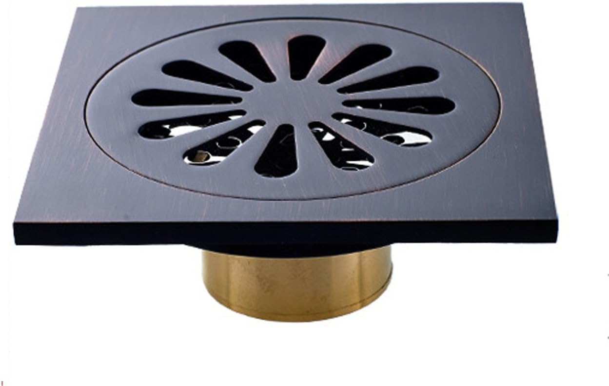 Tochange Bathroom Floor Drain Classic Black Shower Drain Square Anti Odor Ground Drainer Bathroom Hardware Accessory Brass(10*10*4.6CM) (PATTERN : A)