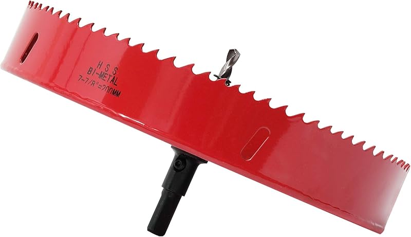Ihomepark Hole Saw 200 mm Bi-Metal HSS M42 with Hex Shank Centring Bits Red