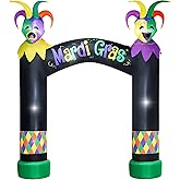 10FT Mardi Gras Inflatable Arch with LED Lights - Halloween Blow Up Outdoor Decoration, Jester Mask Archway for Party/Yard/Garden/Lawn, Built-in Sandbags & Easy Set up