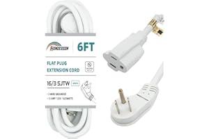 HONDERSON Flat Plug Indoor Extension Cord, UL Listed, 16 Gauge 6FT White 3 Prong Heavy Duty, 16/3 SJTW 13A Power Cord for Lights, Appliances, Home