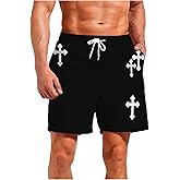 Floerns Men's Cross Print Track Shorts Drawstring Waist Athletic Casual Shorts