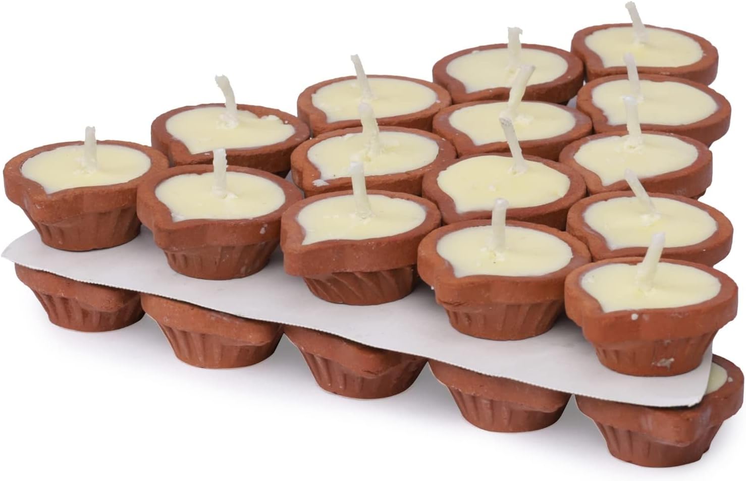 Oil Lamps & Accessories - Welburn Veda&Co™ Pure Cow Ghee Diya for Puja - 30 Pieces, 45 Minutes Burn Time, Clarified Butter Filled Clay Diya Lamp, Ready to Use Diya for Puja, Yoga & Meditation