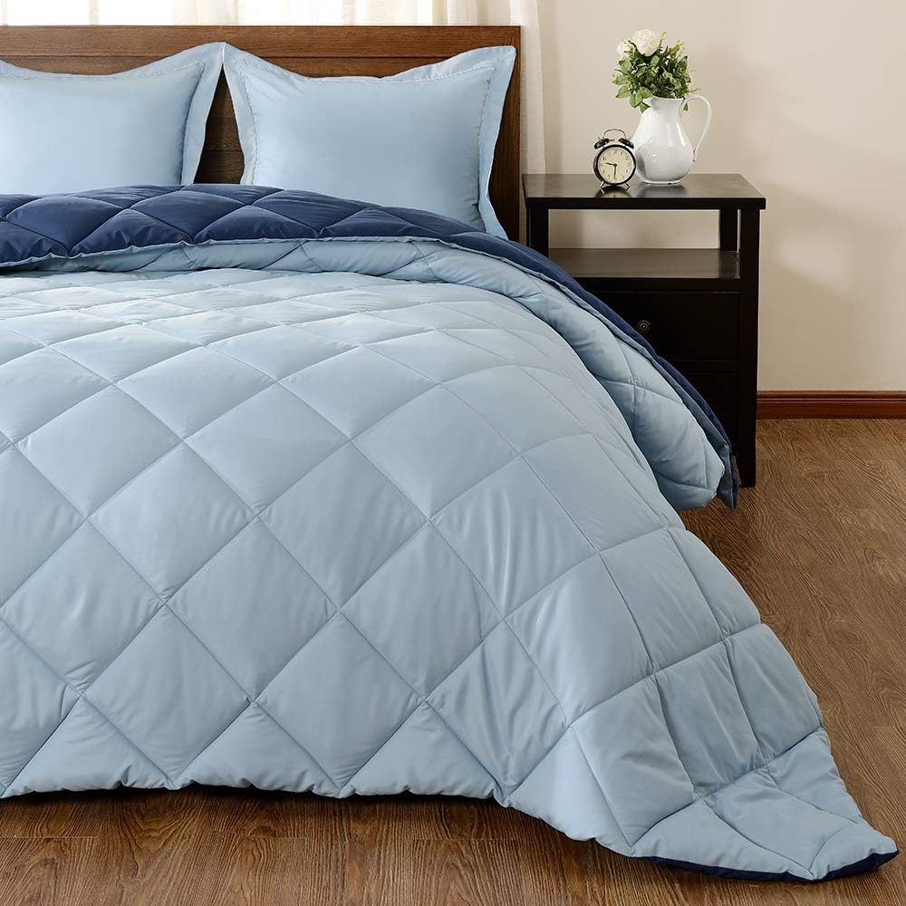 downluxe Lightweight Solid Comforter Set (Queen) with 2 Pillow Shams - 3-Piece Set - Blue and Sapphire - Down Alternative Reversible Comforter: Home & Kitchen