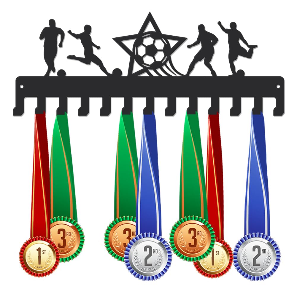 SUPERDANT Football Medal Holder Football Medal Hanger Display Metal Medal Hanger Rack with Hooks Football Medal Hanging Decor Wall Mount Personalized Medal Holder Gifts for Athletes and Kids