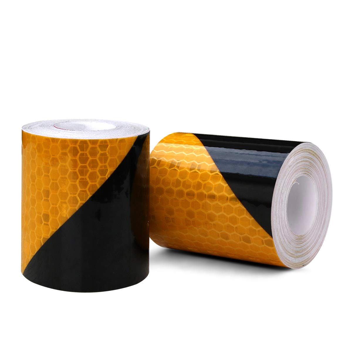 Reflective Tape, 2pcs 3M*50mm High Intensity Prismatic Waterproof Inclined Shape Reflective Safety Warning Tape Vinyl Roll Self-Adhesive Security Marking Tape (Yellow&Black)