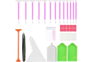 50 pcs Diamond Painting Pens Kit, SourceTon Diamond Art Tools, for 5D Diamond Painting, Including Red Rubber Block, Diamond Bag, Label Sticker, Drill Pen, Tweezers, Corrector, Plastic Tray