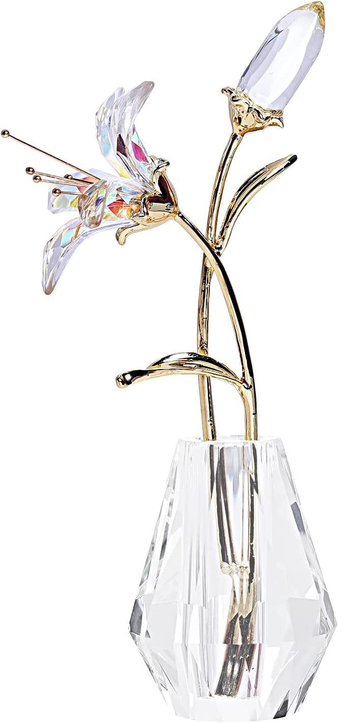 Longsheng AB Tiger Crystal Vase Flower Lily Decorative Figures Suitable for Family Wedding Mother's Day Valentine's Day