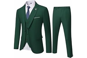YND Men's Slim Fit 3 Piece Suit, One Button Solid Jacket Vest Pants Set with Tie
