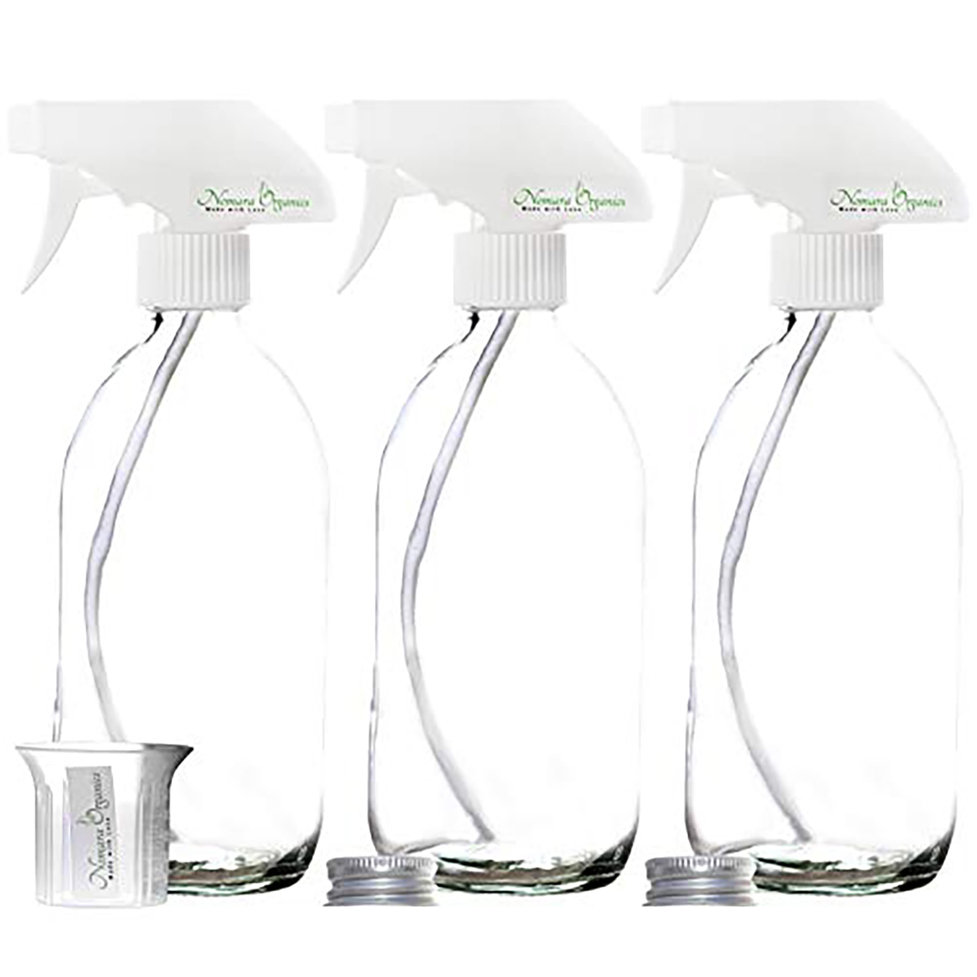 Nomara Organics Clear Glass Spray Bottles, 3 Pack, Trigger Pump Fine Spraying, BPA Free, Refillable, Reusable Container for Cleaning Products, Kitchen, Bathroom, Organic Oil Cooking, 300 mL