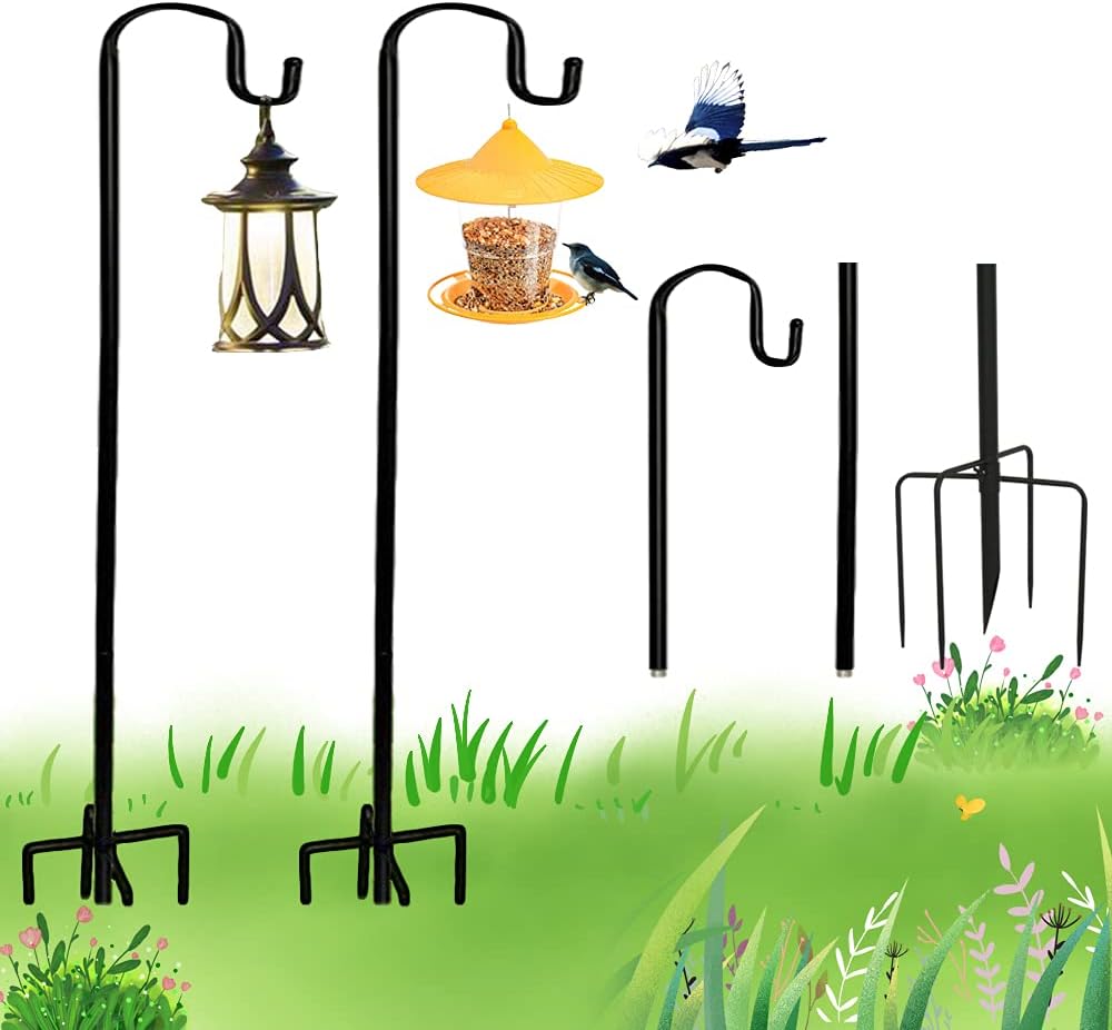 Outdoor Shepherd's Hooks - HEONITURE Set of 2 Shepherds Hook 48 in, Shepherds Hook for Bird Feeders, Rust Resistant Shepherd's Hook with 5 Prong Base, Outdoor Hanging Plants Basket,Lanterns, Flower Baskets for Wedding