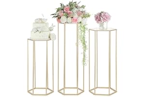Inweder Cylinder Pedestal Stands for Party: Cylinder Stands Hexagon Display Columns Flower Stand Floor Vase for Wedding Table