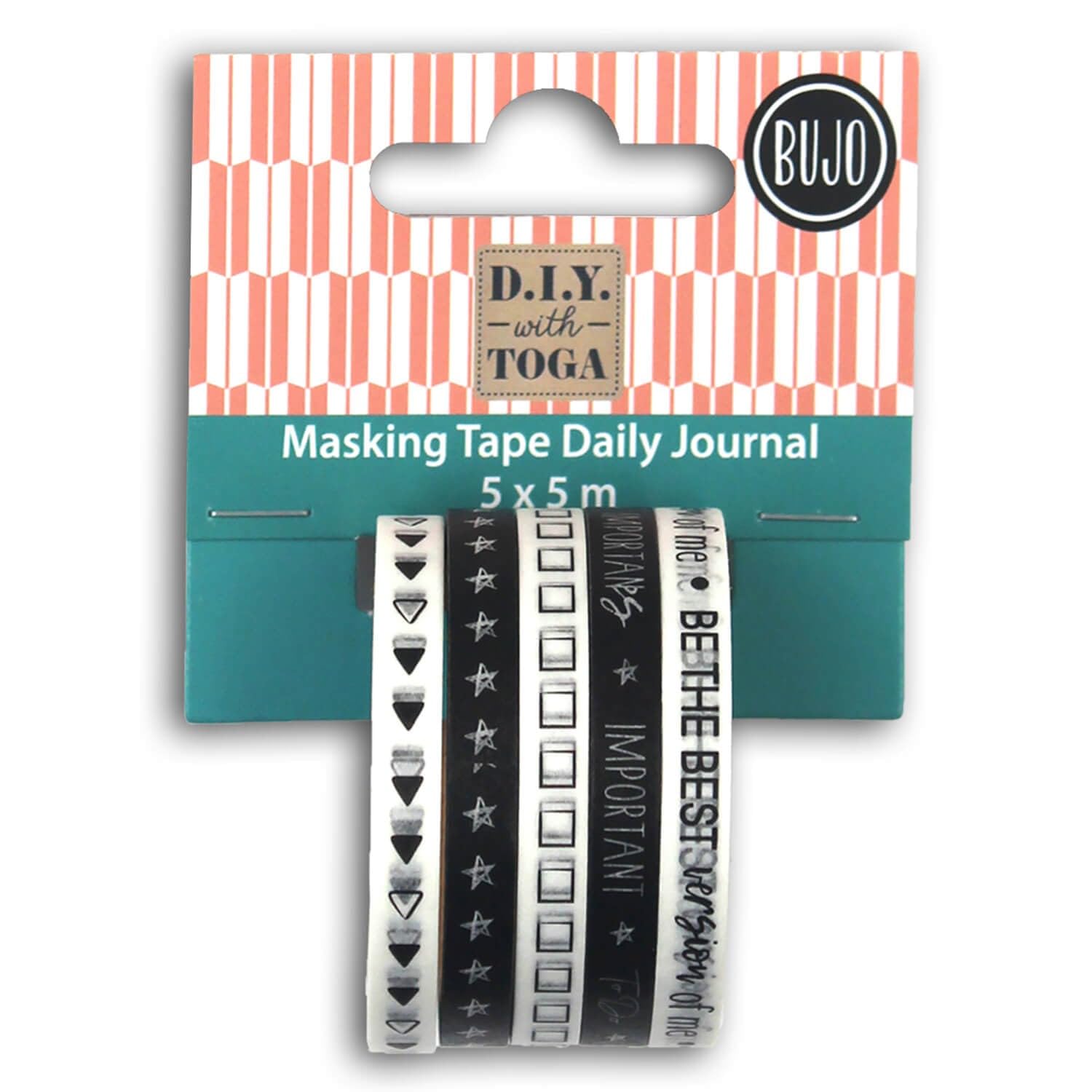 D.I.Y with Toga Ribbons Masking Tape Bullet Journal, Black, White, One Size