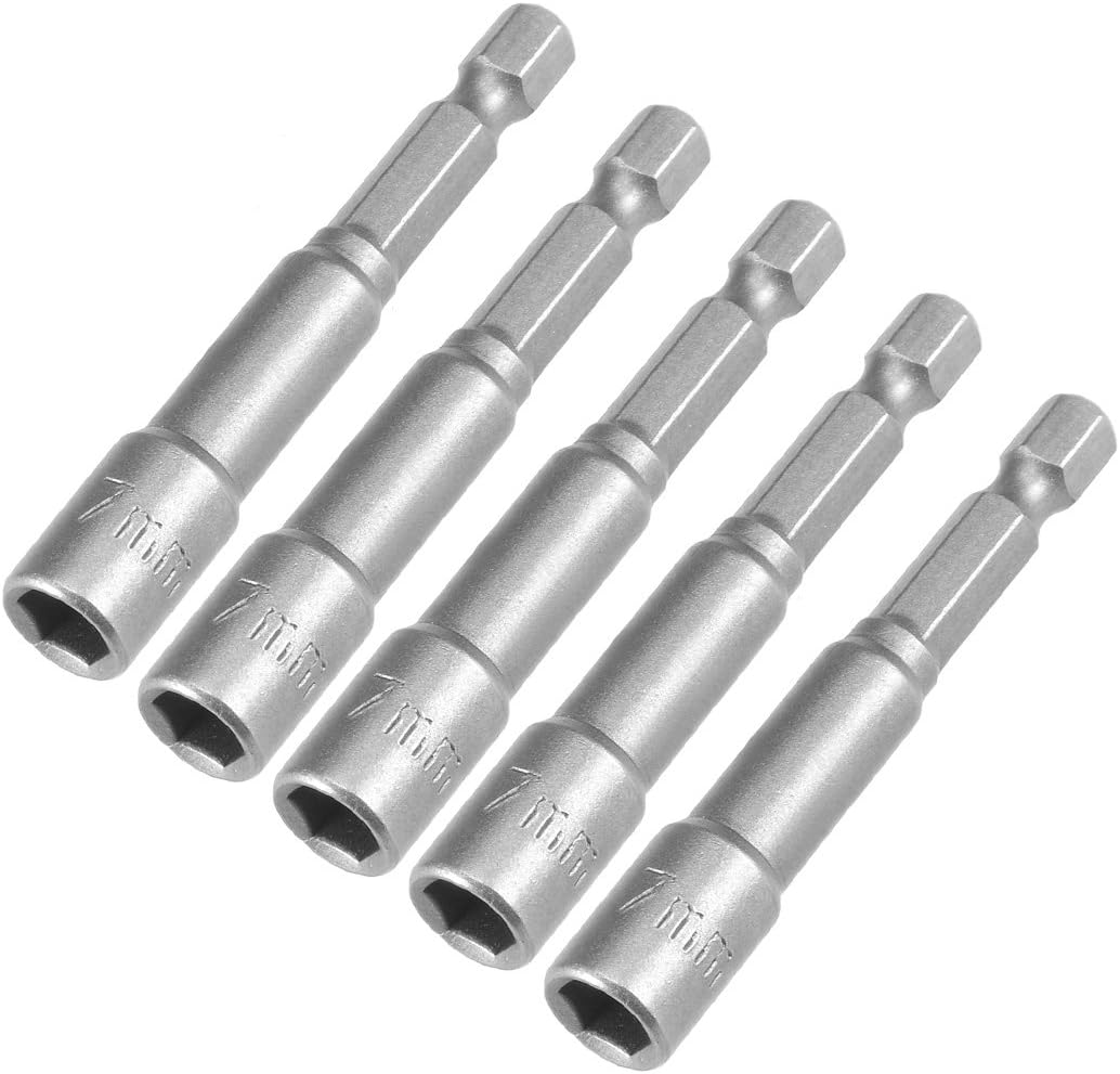 Sourcingmap 5 Pcs 1/4" Quick-Change Hex Shank 7mm Magnetic Nut Setter Driver Drill Bit, 65mm Length, Metric