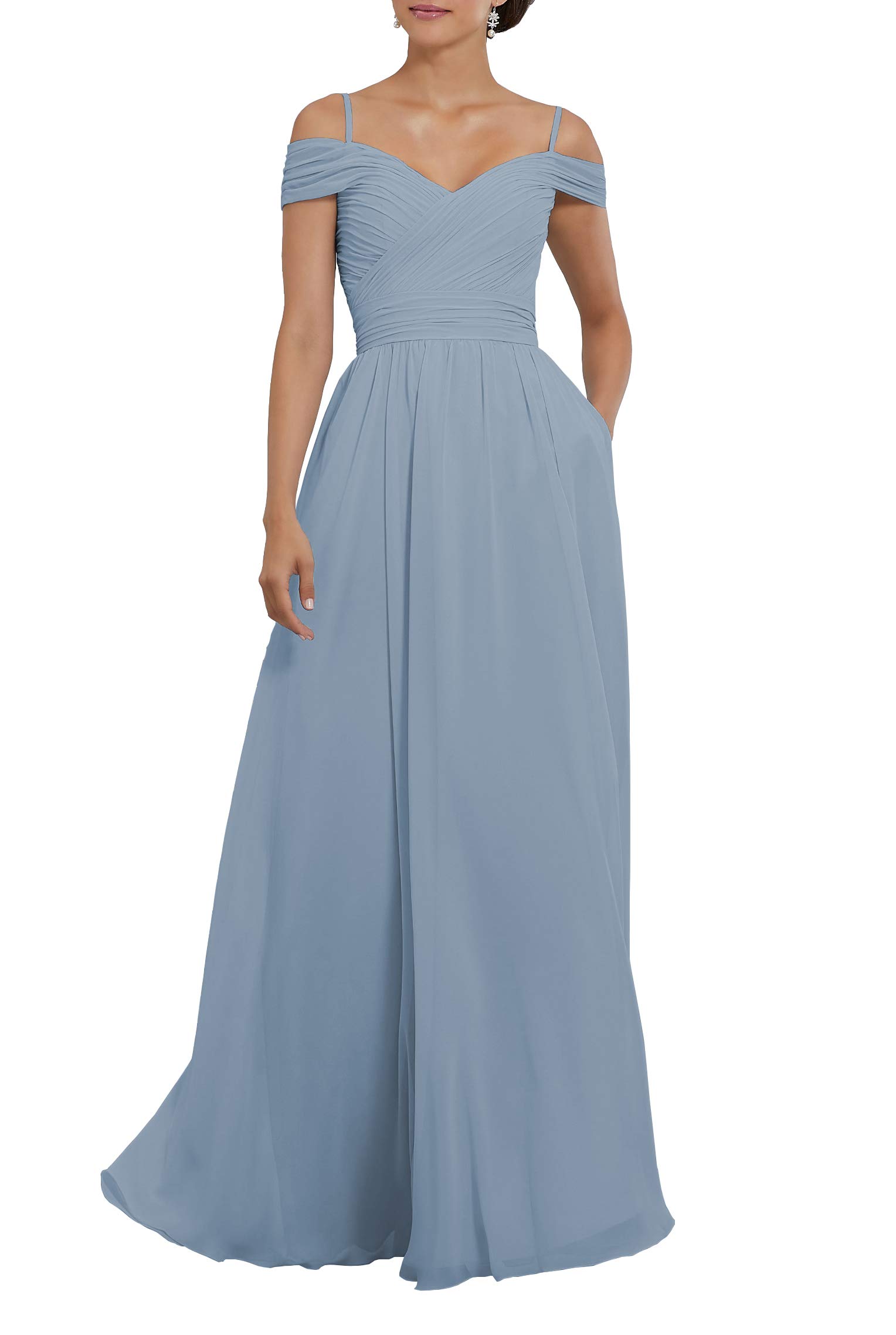 YORFORMALS Women's Off The Shoulder Pleated Chiffon Bridesmaid Dress