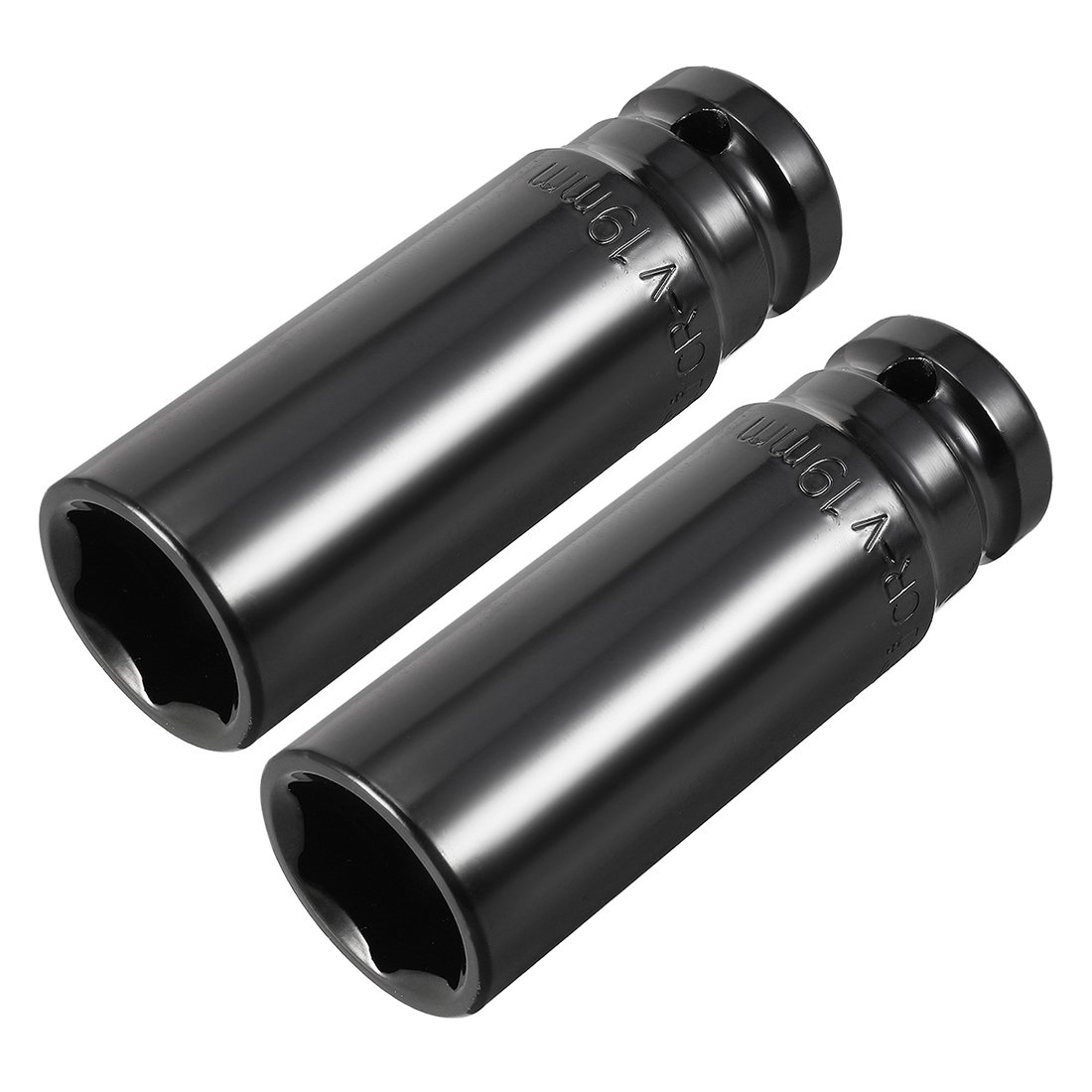 Sourcingmap 2 Pcs 1/2-Inch Drive by 19mm Deep Impact Socket, Cr-V, 6-Point, Metric