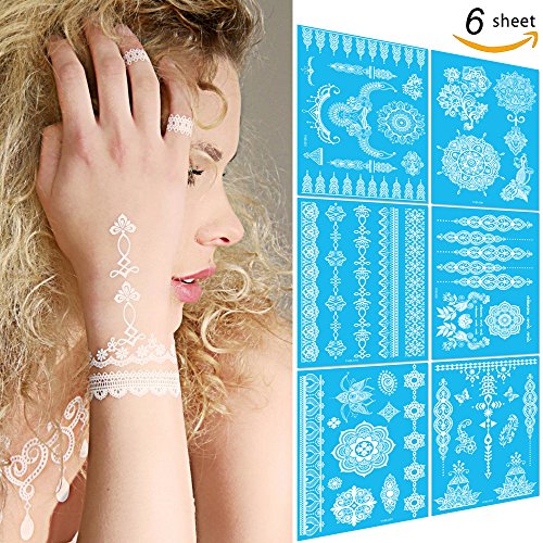 White Henna Tattoo Stickers, Lace Chains Mandala Temporary Tattoos Body