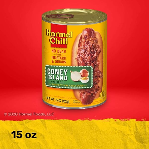 HORMEL CONEY ISLAND CHILI, NO BEAN WITH MUSTARD AND ONIONS, PERFECT FOR CHILI DOGS, 15 OUNCE