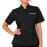 ChefsCloset Women's Custom Short Sleeve Classic 10 Button Embroidered Chef Coat