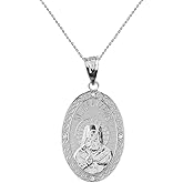Sterling Silver Saint Nectarios of Aegina CZ Oval Medal Charm Pendant Necklace (1"), 16"