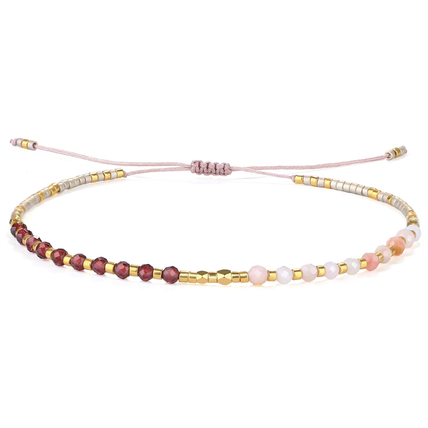 KELITCH Natural Crystal Beads Strand Bracelets Miyuki Seed Bead Chains Bracelets Adjustable Women Bracelets (Champagne 27I)