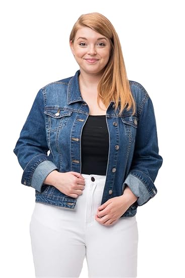 plus size cropped blue jean jacket