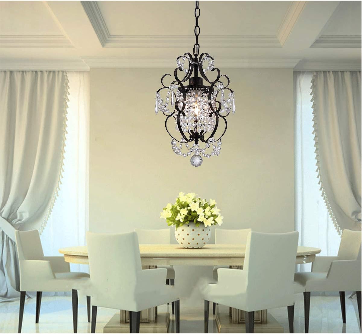 Riomasee Mini Chandelier Antique Bronze Chandeliers 1 Light Elegant Chandelier Crystal Iron Ceiling Light Fixture for Bedroom, Girls Room, Bathroom - - 