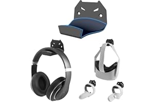 BracNova Headphone Hanger Holder Wall Mount-Steel Storage Stand Hook for Universal VR Headset and Controller（Black Headphone Hook with Premium Silicone Cradle）