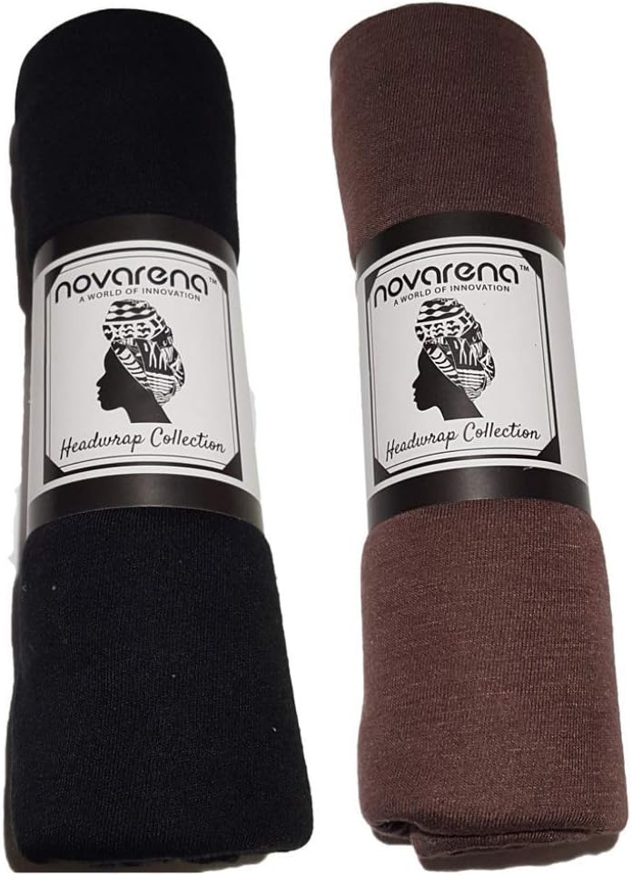2 Pcs Black and Chocolate Brown 30 Colors| Novarena 1-4 Pc Solid Color Head Wrap Stretch Long Hair Scarf Turban Tie Kente African Hat Jersey Knit Headwrap (2 Pcs Black and Chocolate Brown)