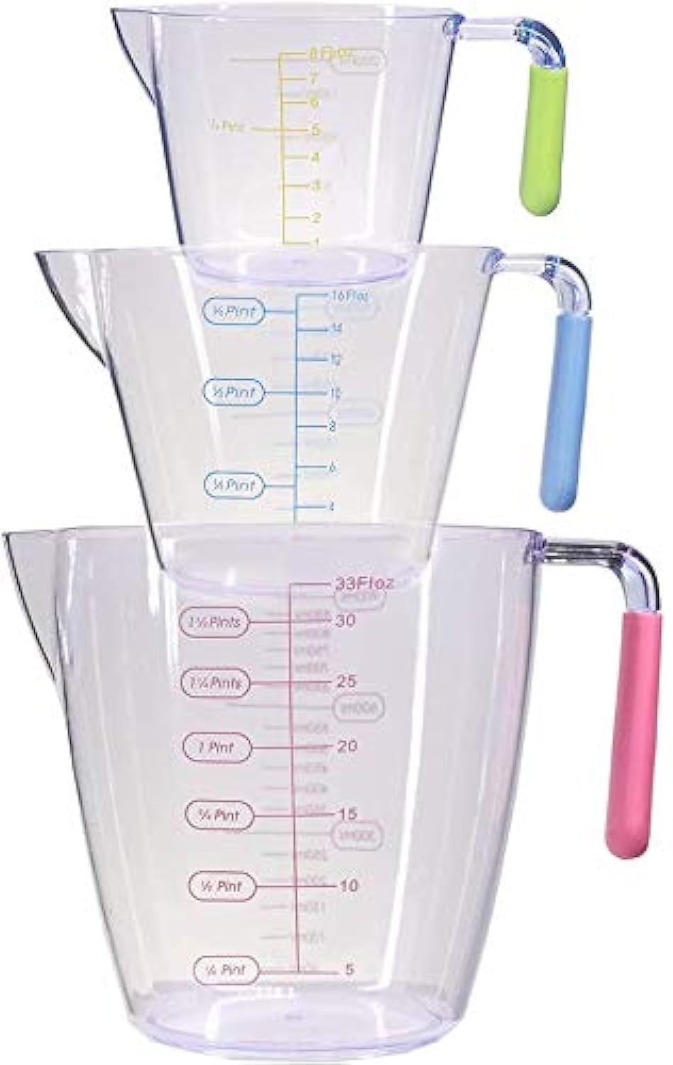 SGAONSN Plastic Measuring Jug Set of 3, Measuring Jugs with Angled Grip Handles,BPA-freeTransparent Measuring Cups 200ML / 400ML / 900ML, Easy to Read Measurements, Cook with Accuracy