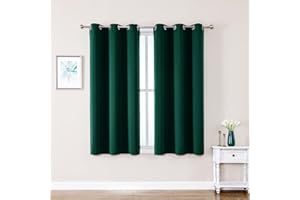 ChrisDowa Blackout Curtains 48 inches Long for Bedroom - 2 Panels Set Grommet Thermal Insulated Room Darkening Curtains for Living Room (Forest Green, 42 x 48 Inch)