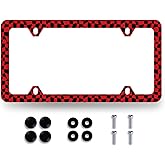 Red and Black Checkerboard License Plate Frame Colorful Checkered Mosaic Elements License Plate Personalise Stainless Steel Auto Parts Funny License Plate Decoration Screws 12.3"x6.3"